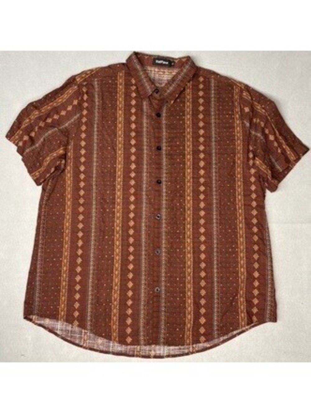 VatPave Men's Vintage Style Brown Patterned Short Sleeve